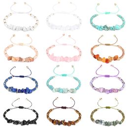 Joyería de moda Amatista Cuarzo rosa Pulsera tejida a mano Color Irregular Cuenta de piedra rota Pulsera mixta Ajustable