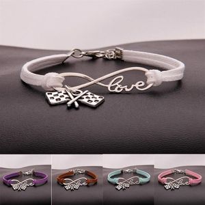 Bijoux fantaisie drapeau en argent ancien drapeau à damier Bracelet Bracelet à breloques bijoux corde de velours mélangé Infinity Love 8 bracelet - 911911