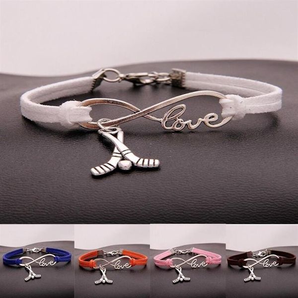 Bijoux fantaisie Argent ancien Hockey Sport pendentif Bracelet Bracelet à breloques Bijoux Corde de velours mélangée Infinity Love 8 Bracelet -295m