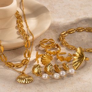 Mode -sieraden en accessoires Roestvrij staal PVD Gold Ploated Beach Shell Jewelry voor zomervakantie