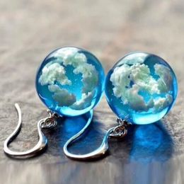 Bijoux de mode Blue Sky Sphere Dangle Boucles d'oreilles Terrarium Clear Cloudy Sky Designer Boucle d'oreille en cristal Inspiré de la nature