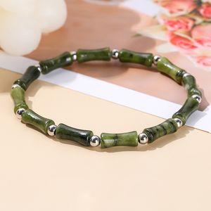 bijoux de mode Bohême Olive jade Bambou Tube Perles bracelet en pierre Boho Stretch Pierres Précieuses Bracelets Élastiques pour Femmes En Gros