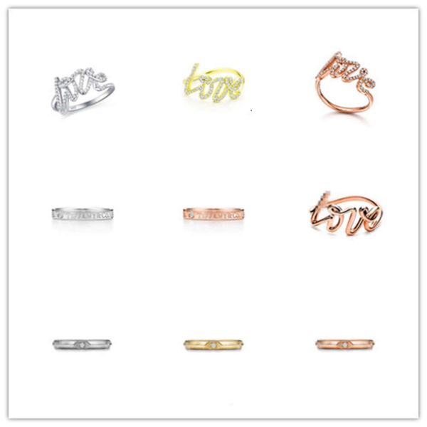 Bague de créateurs de marque de bijoux de mode: Séries T large, étroite, amour avec un style minimaliste classique brillant en diamant, femmes, anneau de charme neutre, meilleur cadeau de vacances