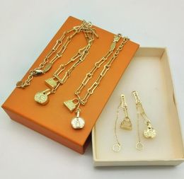 Bijoux de mode en laiton sac bouteille fleur pendentif collier bracelets en acier inoxydable colliers boucle d'oreille pour filles femmes cadeau bijoux ensembles avec boîte LVS13 - 012