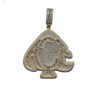 Bijoux fantaisie Baguette personnalisée VVS Moissanite Spade Pendentif Hip Hop Plaqué Or Argent 925 Poker Ace Charms Pendentif