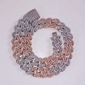 Diseño de joyería de moda de 15 mm de forma redonda con Baguette Moissanite Diamond Iced Silver Cuban Chain Necklace para hombres