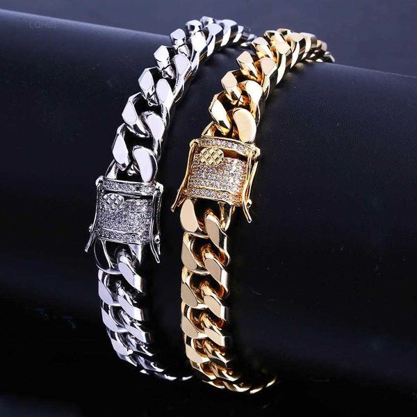 Chaîne de créateur de bijoux de mode Nouvelle mode or blanc or hommes Hip Hop cubain lien chaîne bracelet Miami Rock rappeur bracelet bijoux chaînes de poignet cadeau pour garçons f