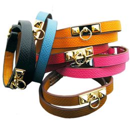 Mode-sieraden Dubbele ronde echte lederen armband voor vrouwen het beste geschenk Q0720