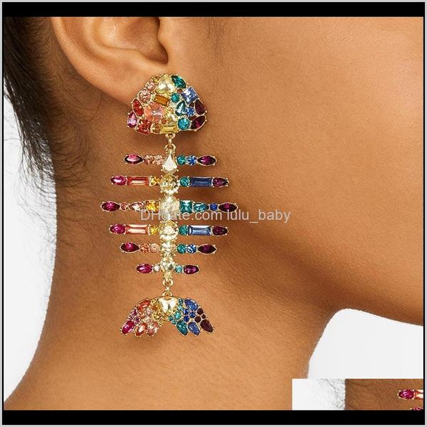 Bijoux de mode Exagéré Coloré Rhinstone Fishbone Femmes Long Stud S415 Lyo2R Lustre Juzah