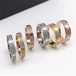 Bijoux de mode plein diamant titane acier argent bague d'amour hommes et femmes anneaux en or rose pour les amoureux couple bijoux cadeau 241D