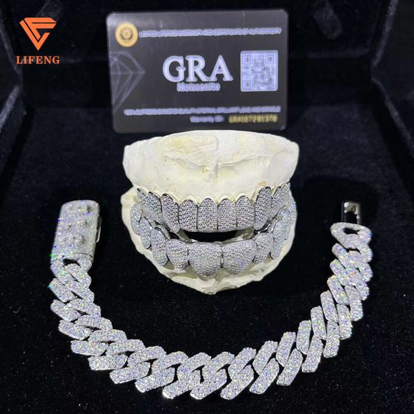 Bijoux de mode grilles Hip Hop dents en argent Moissanite grilles amovibles cristal personnalisé or dent prise bretelles pour hommes