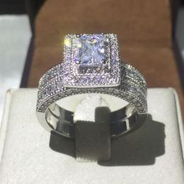 Fashion Jewelry Handmade 138pcs Gem 5A Zircon stone 14KT White Gold Filled Engagement Wedding Band Ring Bridal Set Sz 5-112174
