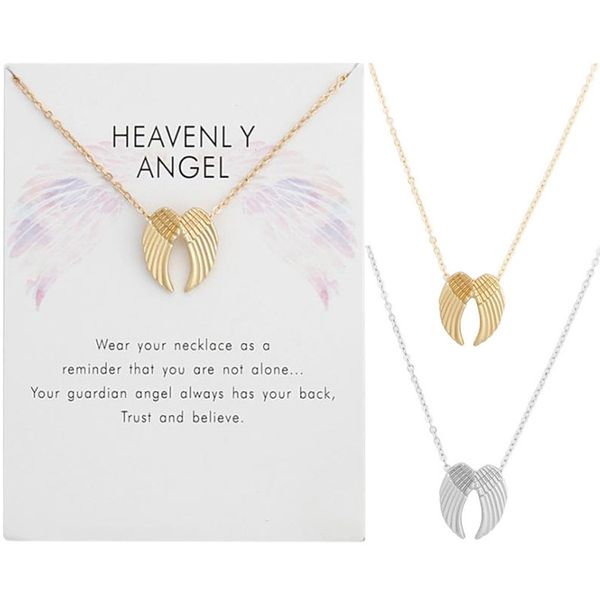 Joyería de moda, collar con colgante de alas de ángel doble celestial con tarjeta sin DHL