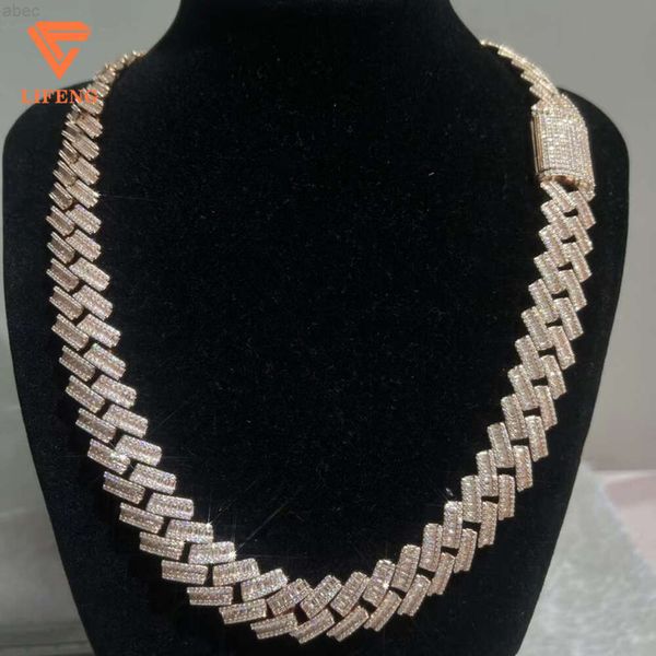 Joyas de moda Hip Hop Nuevos collares de caja de mechones personalizados Baguette Diseño VVS Moissanite Diamond Cuban Link Chain for Men