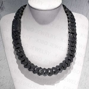 Mode -sieraden Iced uit 18 mm 20 mm zwart vergulde 2 rijen topkwaliteit sterling zilveren zwart moissaniet cubaanse linkketen