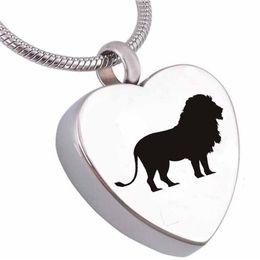 Bijoux fantaisie lion crémation urne bijoux coeur mémorial pour cendres souvenir collier pendentif en acier inoxydable pour Ashes206F