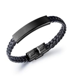 Bijoux de mode Mens Black Charm Bracelet en cuir tresse à la main Finding en acier inoxydable Design bricolage Punk Hip Hop Bracelets pour Men5710303