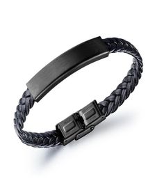 Mode sieraden heren zwart charmed handgemaakte vlecht lederen armband vinden roestvrij staal ontwerp diy punk hiphop armbanden voor Men113697777
