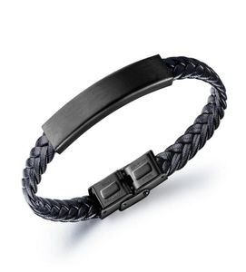 Moda jóias masculino preto charme artesanal trança pulseira de couro encontrar design de aço inoxidável diy punk hip hop pulseiras para men3197326