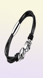 Mode sieraden heren charme vlecht multilayer lederen schedel armband vinden roestvrijstalen magnetische gesp punk armbanden f6592968