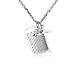 Bijoux de mode Mens Jesus Cross Collier Bible Titanium Steel Dog Tag Pendant 55 cm de conception de chaîne de longueur Collier punk pour men1081449