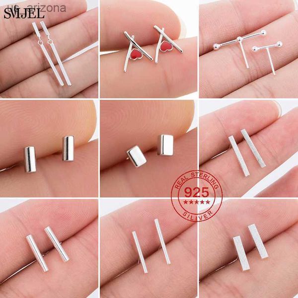 Joyería de moda minimalista 925 plata esterlina barra cuadrada Stud pendientes para mujeres Simple barra corta barra larga oreja Piercing niños L230620