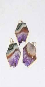 Mode sieraden natuurlijke plak paarse kristal kwarts ketting hanger mannelijke rauwe plak geode druzy amethists stenen hanger vrouwen 201018577618