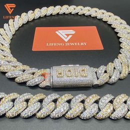 Collar de joyería de moda, cadena de eslabones cubanos personalizados de dos colores de 20mm, collar de cadena de diamantes moissanita Dvvs para hombres y mujeres
