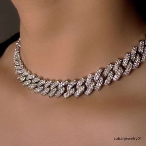 fashion jewelry necklace chains iced out 10mm prong cuban link chain necklace for women Bling Clustered Rhinestones Pave Miami Choker jewellery chains