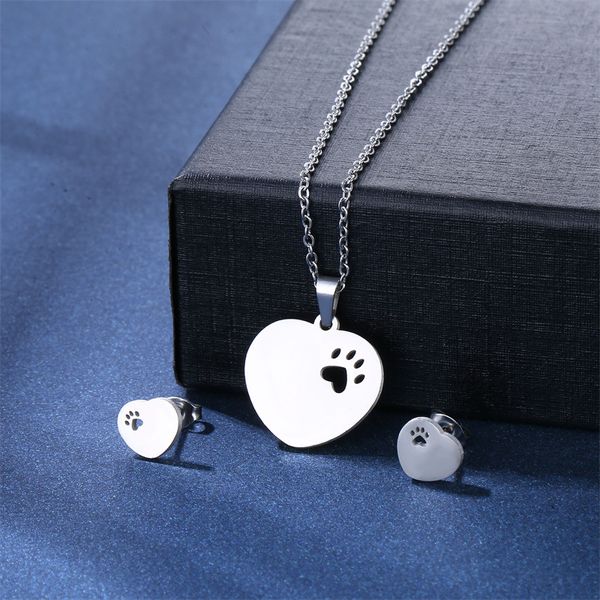 Collier de bijoux de mode pour hommes femmes patte griffe de chat pendentif coeur de pêche ensemble de clous d'oreille femme chaîne de clavicule européenne et américaine