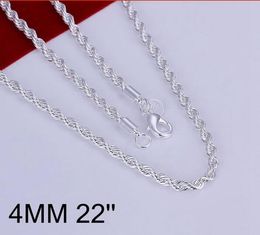 bijoux de mode Collier pendentifs Chaînes, 925 bijoux collier plaqué argent Shine Twisted Line 4mm 22 pouces Collier G216