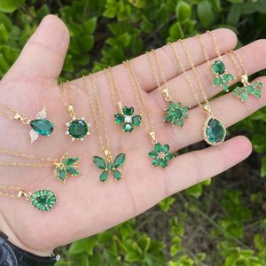 Mode sieraden kettingen 18k goud vergulde smaragdgroene boog vlinder klaver sieraden voor vrouwen