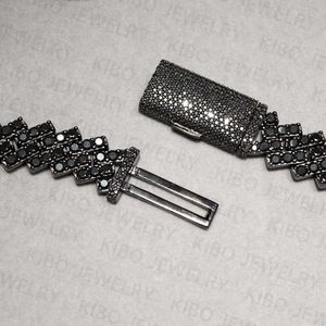 Colliers de bijoux de mode VVS Diamond 12 mm Iced Out Sterling Sier Black Moisanite Cuban Link Chain
