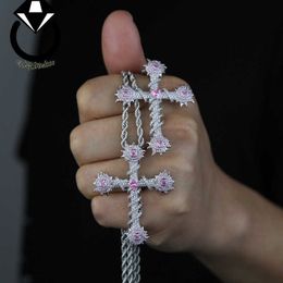 Mode-sieraden kettingen Groothandel in nieuwe roze hartvormige kruis zirkonia hangers voor hiphopparen in Europa en Amerika