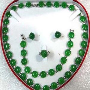 Mode-sieraden Edele charme groene jade ketting armband oorbel ring set