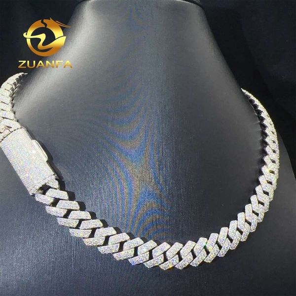 Fashion Jewelry Passport Tester Pure Sier 12mm Two Rows Iced Hip Hop VVS1 Silicone Cuban Chain