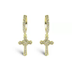 Mode-sieraden Real S Sier 9K 10K 14K Gold Moissanite Lab Natuurlijke Diamant Hip Hop Cross Drop oorbellen