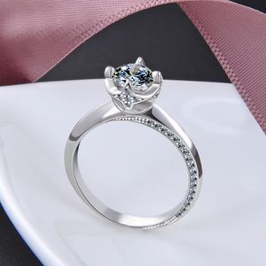 Mode-sieraden ringen 4-prong gesimuleerde diamant verlovingsring belofte bruids ring (verkrijgbaar in maat HK-code 10, 12, 14, 16,18, 20.22)