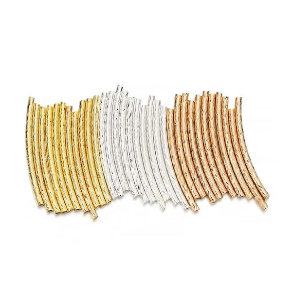 100 unids/lote 25-30 mm rayas cobre curva tubo espaciador cuentas conectores para hacer joyería DIY pulsera collar accesorios fabricación de joyashallazgos de joyería