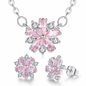 Bijoux fantaisie romantique cristal autrichien cerise 14K or blanc collier ensemble de bijoux femmes CZ bijoux colliers boucles d'oreilles ensemble