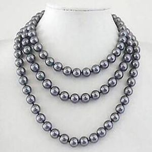 Joyas de moda redonda de 10 mm Collar de perlas de concha gris 50 