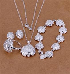 Conjunto de joyería de moda 925 chapado en plata rosa colgante collar pendientes anillo pulsera para mujeres regalos del día de San Valentín 3649092