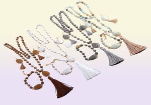 Mode sieraden set natuursteen rozenkrans ketting stenen schakel kwast ketting armband oorbel set y2006028486710