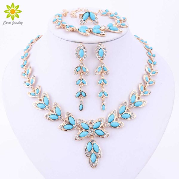 Ensembles de bijoux de mode pour femmes boucles d'oreilles feuille d'arbre collier or/argent plaqué classique pendentif robe de mariée accessoires H1022