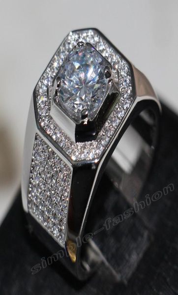 Bijoux fantaisie Solitaire hommes 8mm gemme 5A Zircon pierre 14KT or blanc rempli bague de fiançailles bague de mariage Sz 7136595627