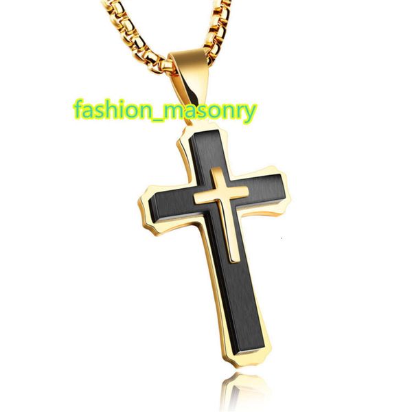 Bijoux à la mode en acier inoxydable, colliers avec pendentif croix en or pour hommes, vente en gros, usine personnalisée
