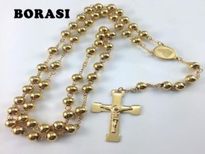 Mode sieraden roestvrijstalen rozenkrans ketting maagdelijk kruis van Jezus hanger kettingen zware gouden kleur hiphop mannen sieraden1493957
