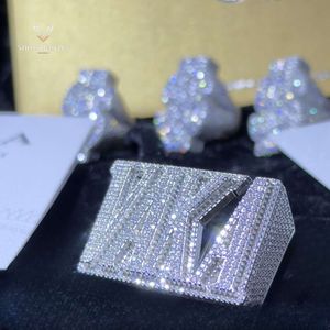 Bijoux fantaisie en argent Sterling avec VVS Moissanite, lettre personnalisée VAKA Hip Hop, bague Moissanite