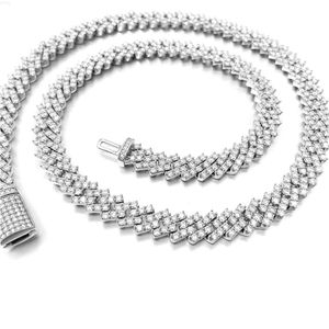 Bijoux de mode en argent sterling 925 Chaîne cubaine 10 mm Iced Out Full 1 Rows VVS Diamond Mossined Collier cubain