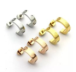 Mode sieraden titanium staal 18k gouden oorbellen dames prachtige eenvoudige mode c diamanten ring gericht op dames oorbellen sieraden geschenken.